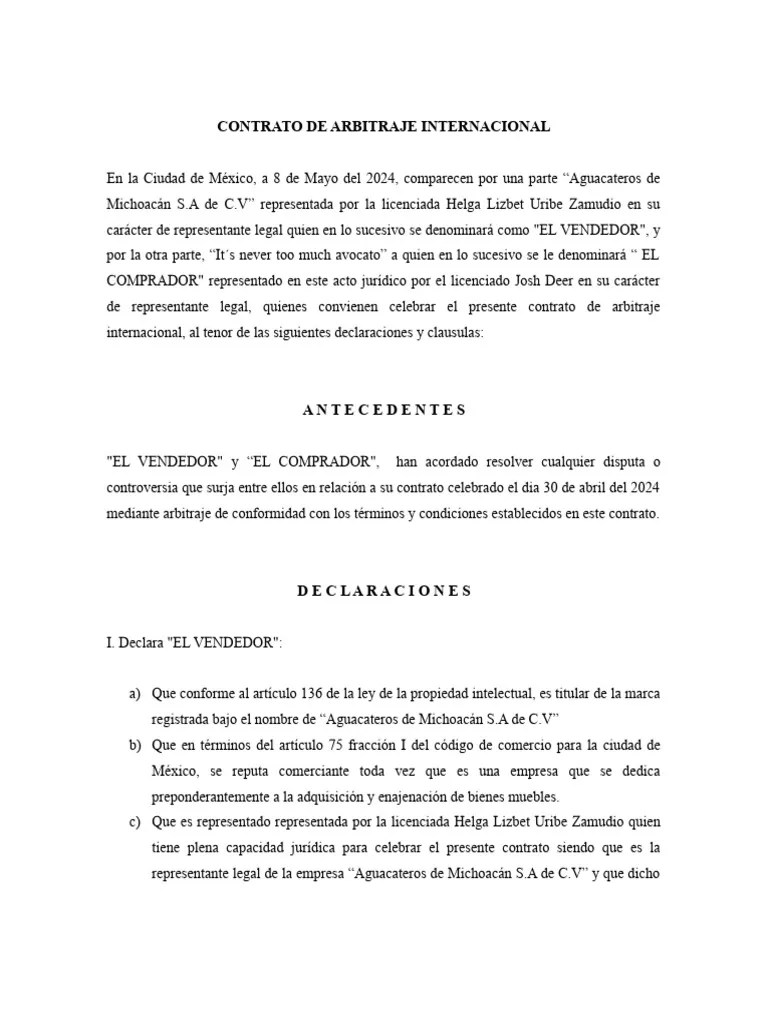 Contrato De Arbitraje Internacional | PDF | Arbitraje | Derecho Civil ...
