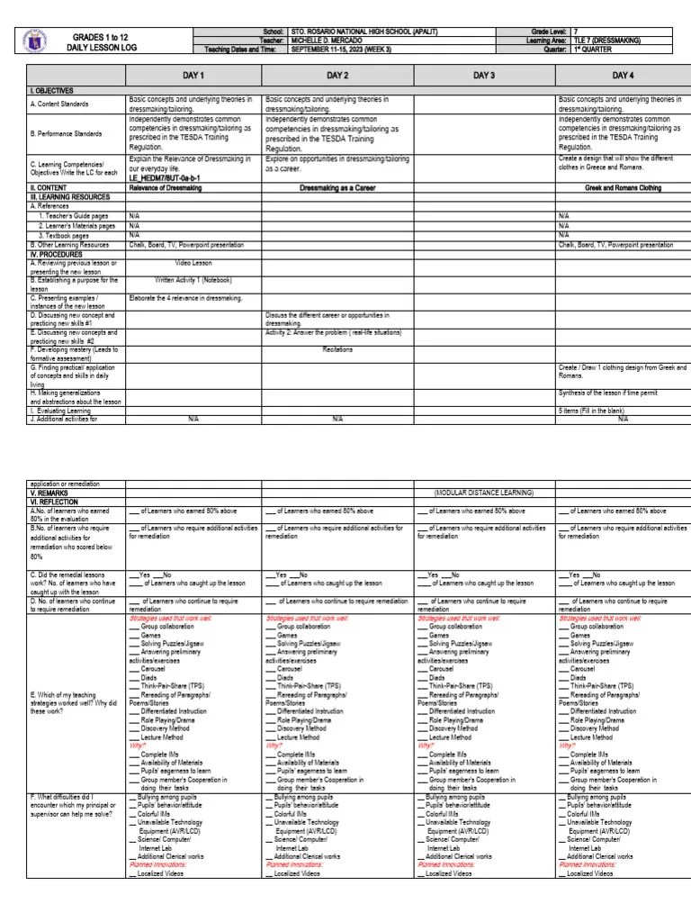 DLL Tle 7 - W3 | PDF | Learning | Differentiated Instruction