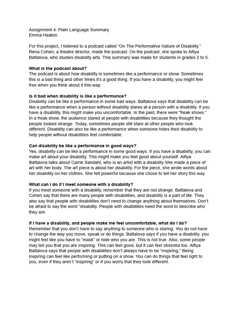 Assignment 4_ Plain Language Summary | PDF
