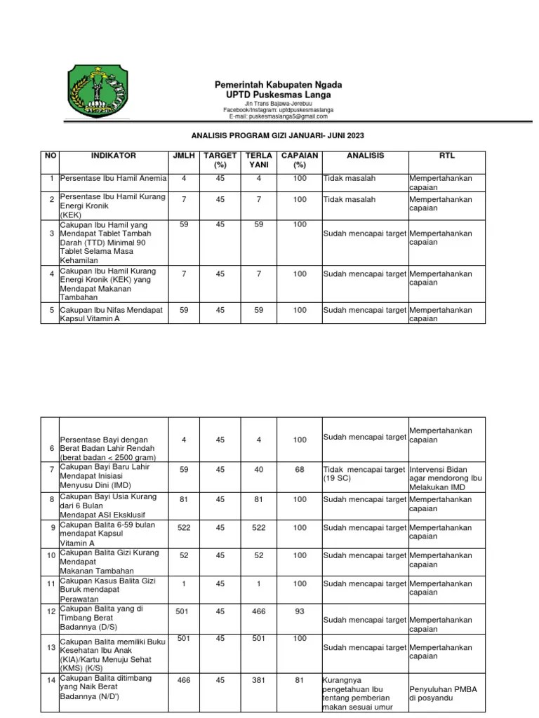 Analisis Indikator Dan Target Gizi 2023 Upload | PDF