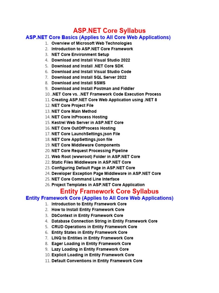 Core Syllabus | Download Free PDF | Entity Framework | World Wide Web