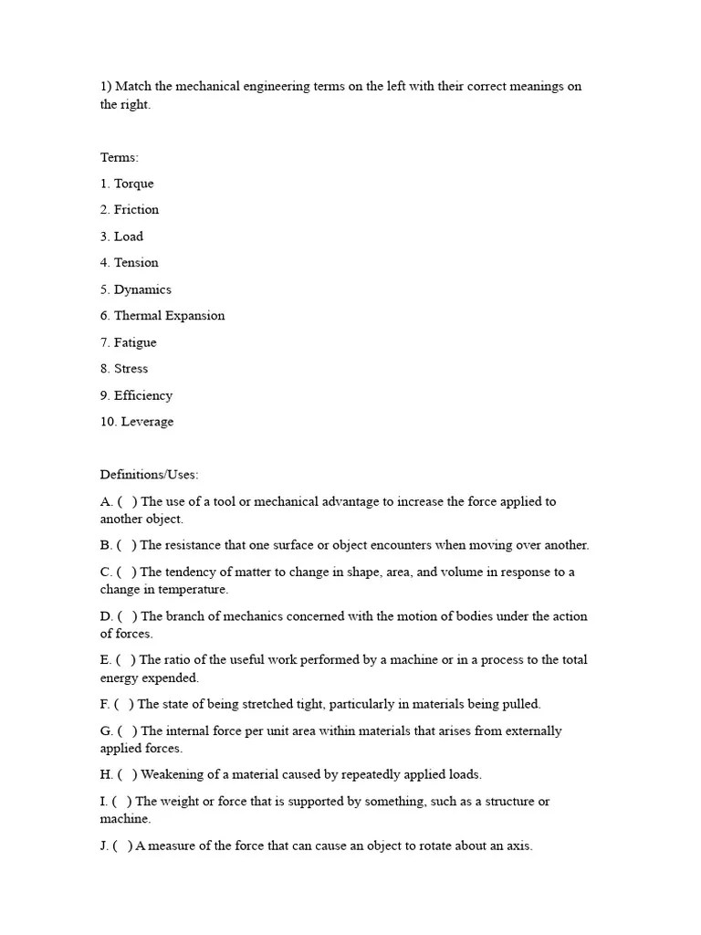 Mechanical Engineering - Unit 1 - First Class - Exercises | PDF | Force | Friction