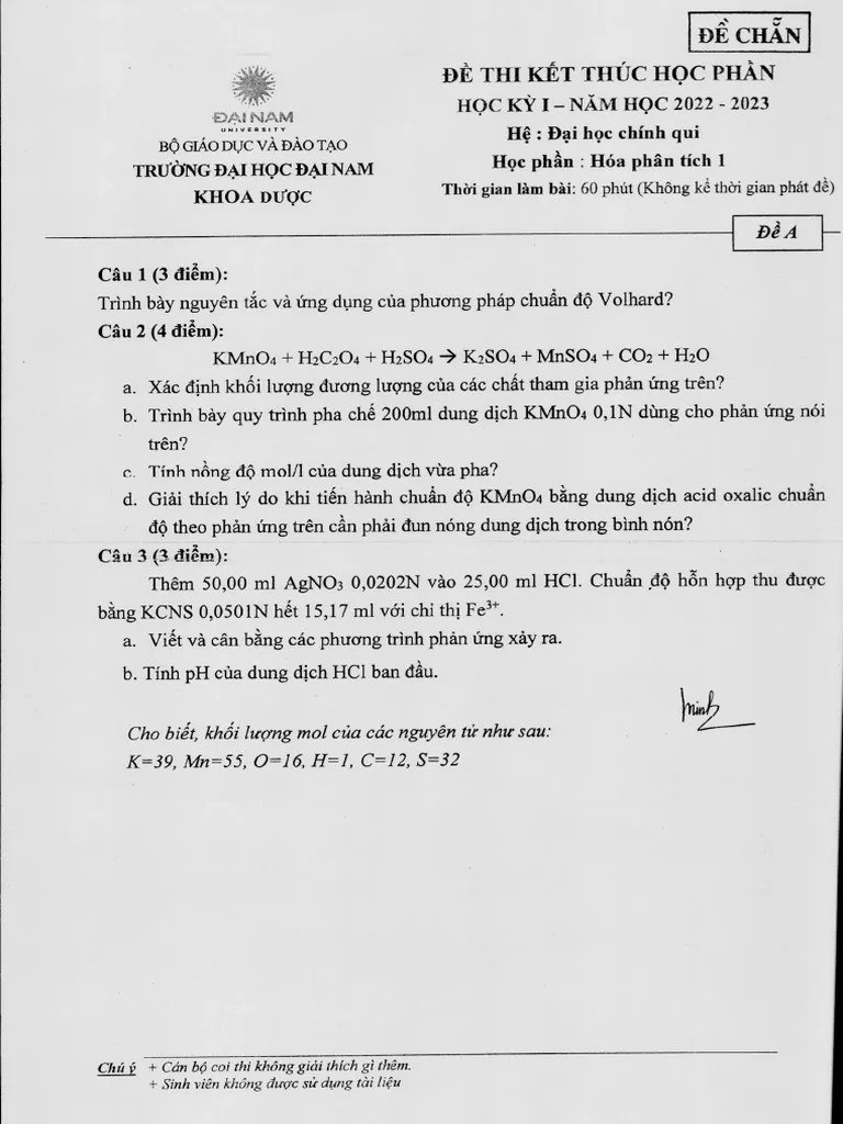 Hóa Phân Tích 1 - HK I - NH 2022-2023 | PDF