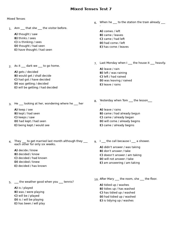 English Tenses Test PDF With Answers Englishtestpdf | PDF