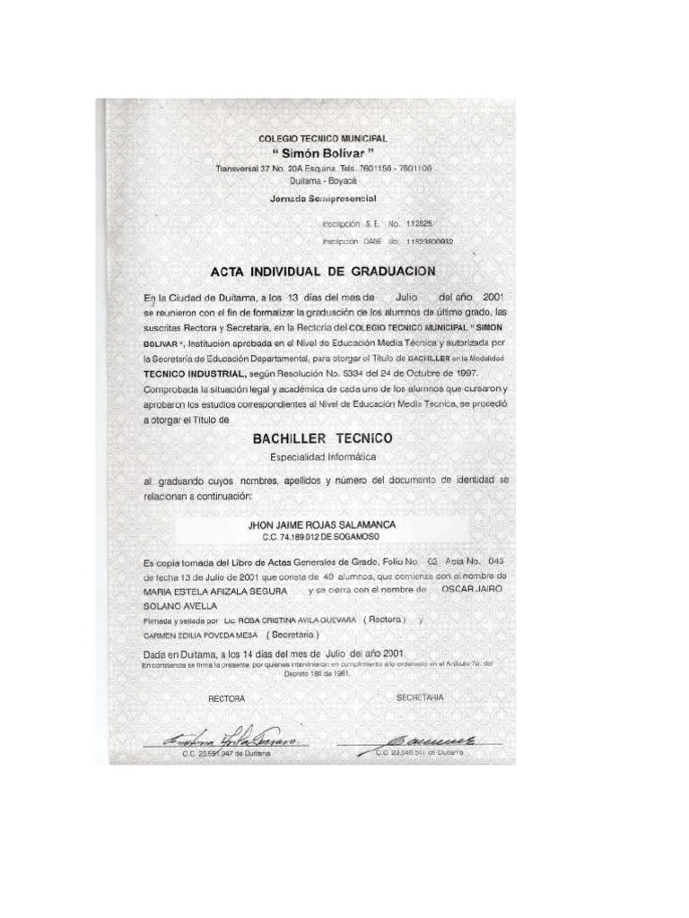 Acta De Graduacion | PDF