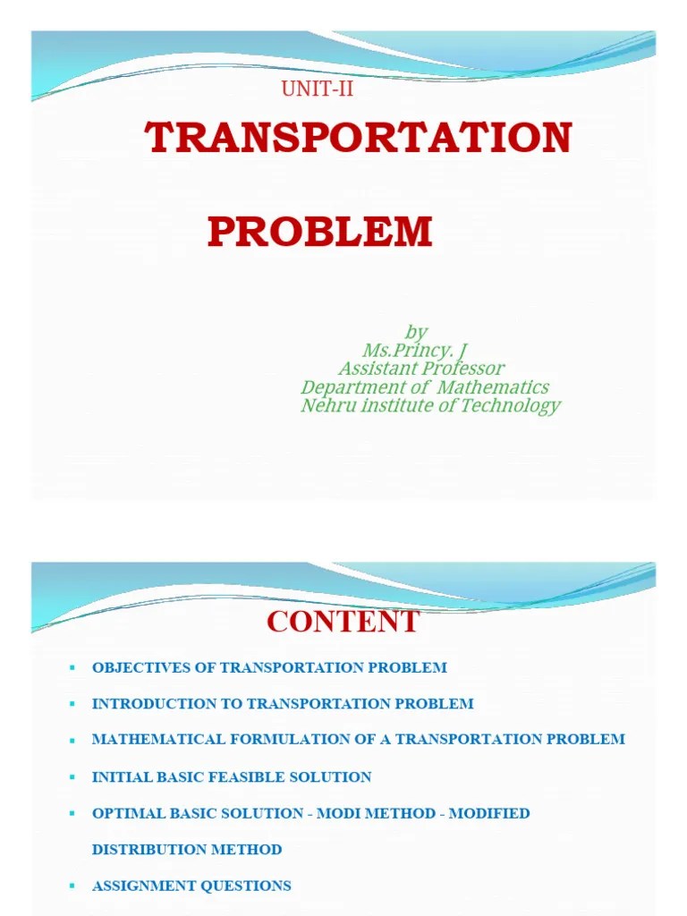 Transportation Problem | PDF | Mathematical Optimization | Transport