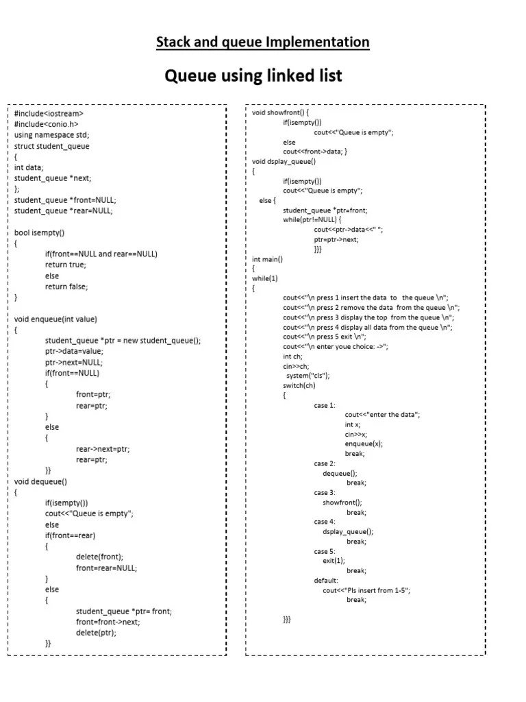 Stack And Queue C++ Code | PDF | Queue (Abstract Data Type) | C++