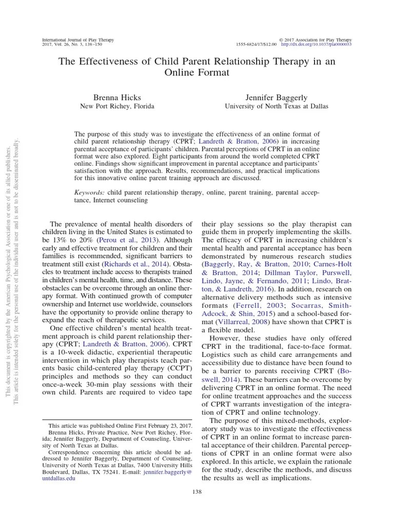 The Effectiveness Of Child Parent Relationship Therapy | PDF ...