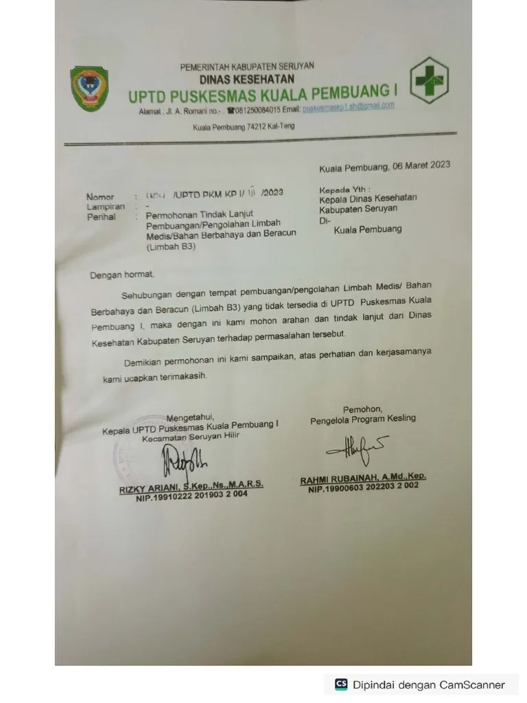 1.4.3.b Permohonan TL TPS Limbah B3 Dan Balasan Dinkes | PDF