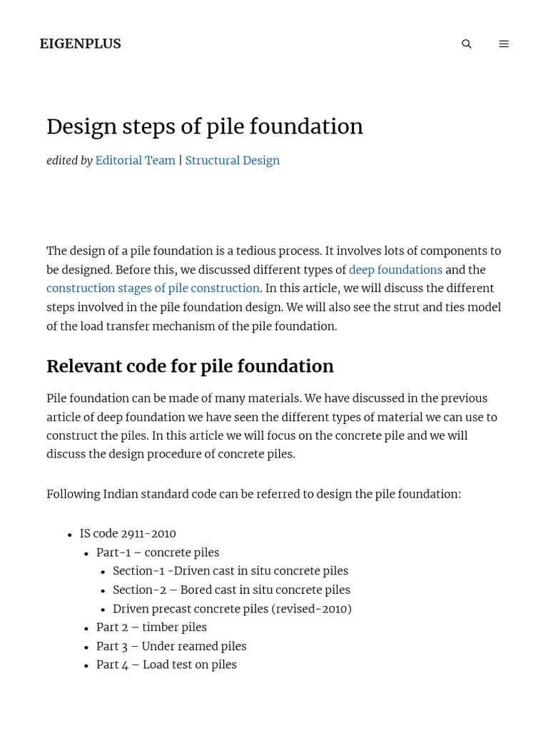 Design Steps Of Pile Foundation - Eigenplus | PDF | Deep Foundation ...