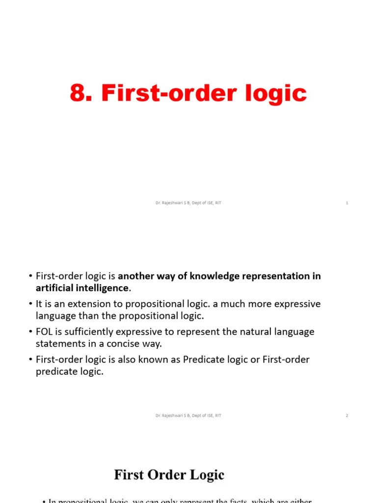 Chapter8 - FirstOrderLogic 2023 Class | PDF | Logic Gate | First Order Logic