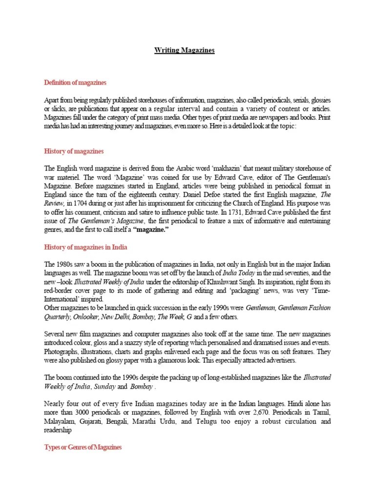 Magazines, History Of Magazines And Types Of Magazines | PDF | Magazines | Periodicals