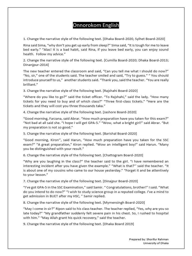 SSC Narration Practice | PDF