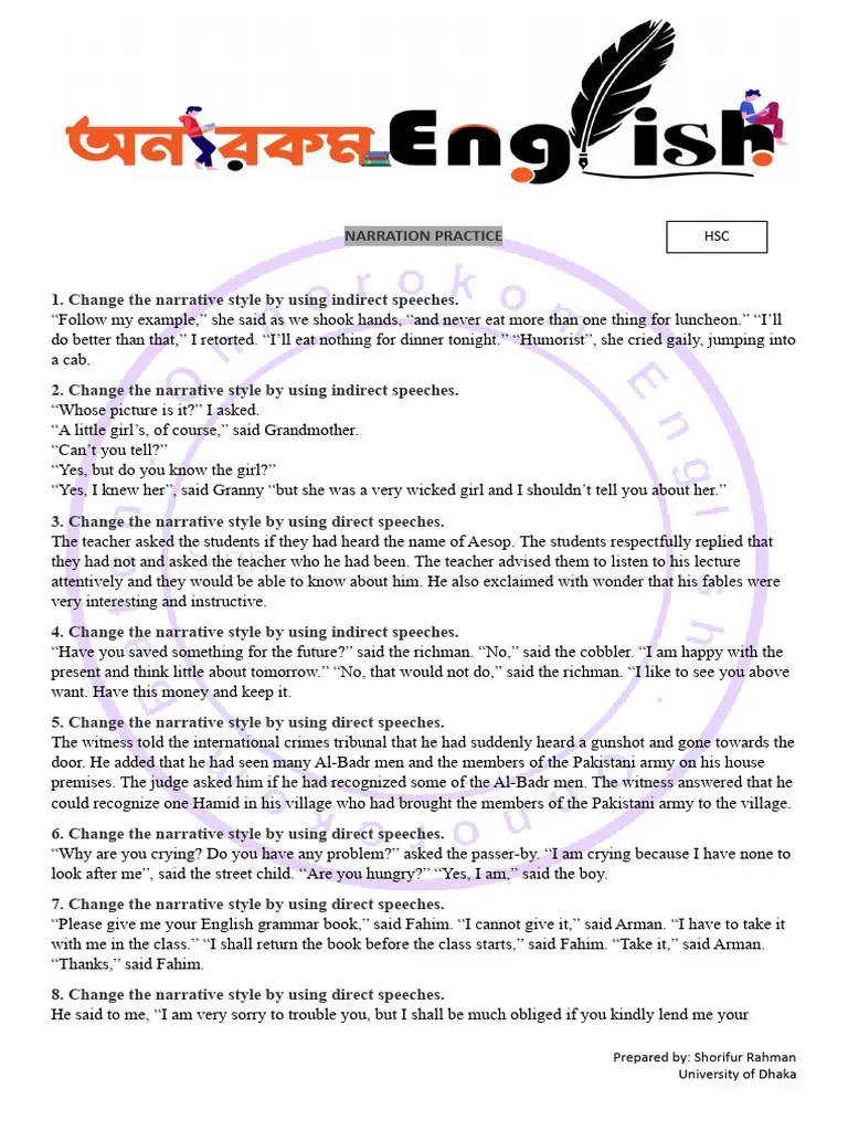 NARRATION PRACTICE HSC | PDF