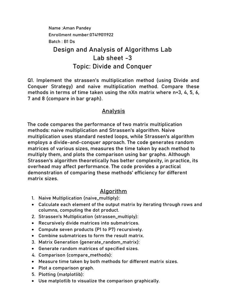 Design And Analysis Of Algorithms Lab Aman Dubey | PDF | Matrix ...