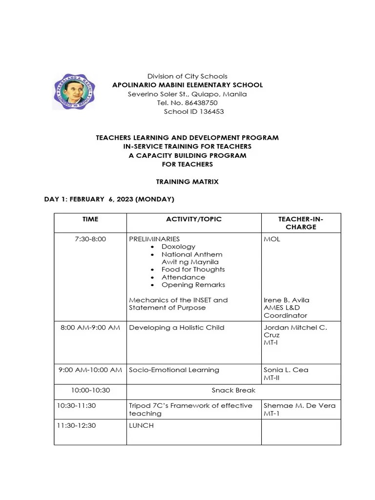 Inset Training Program Matrix Final | PDF | Human Communication | Pedagogy