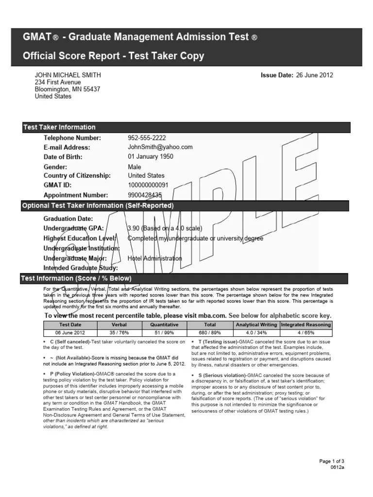Sample-gmat-score-report | PDF | Graduate Management Admission Test