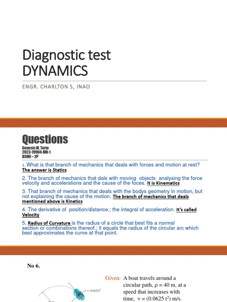 Diagnostic Test - Dynamics Of Rigid Bodies | PDF | Acceleration | Velocity