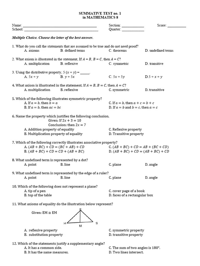 Summative Test No 1 | Download Free PDF | Triangle | Euclidean Geometry