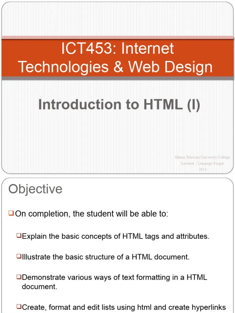 Chapter 1 - Introduction To HTML I | PDF | Html | World Wide Web