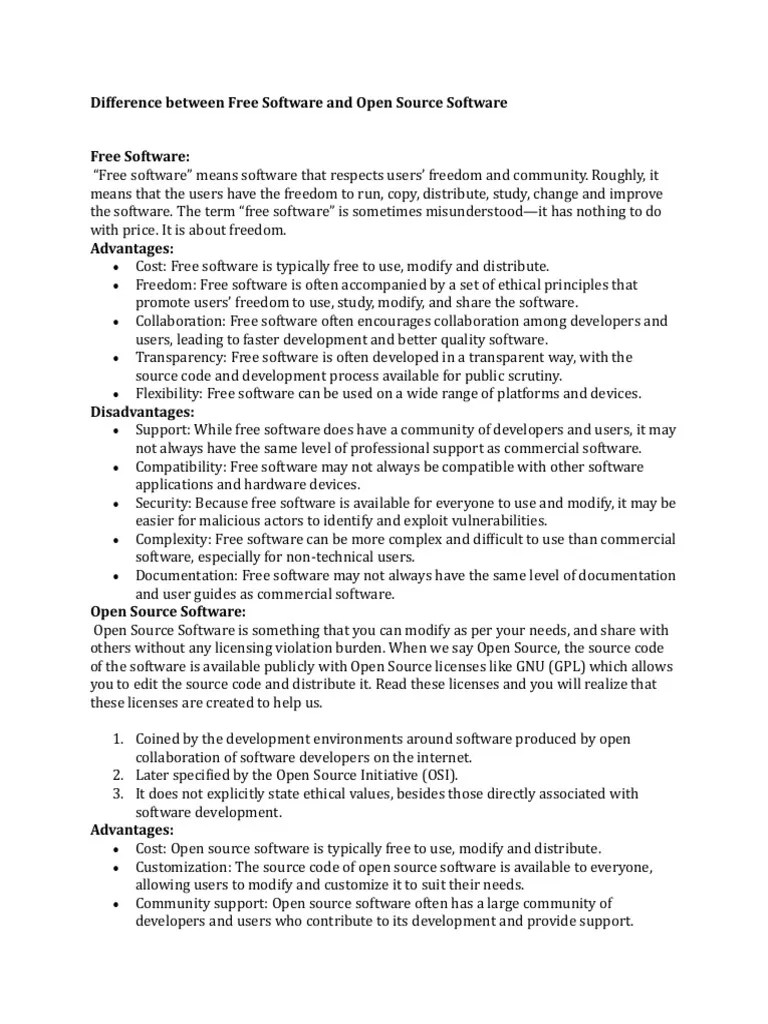 Difference Between Free Software And Open Source Software | PDF | Free ...