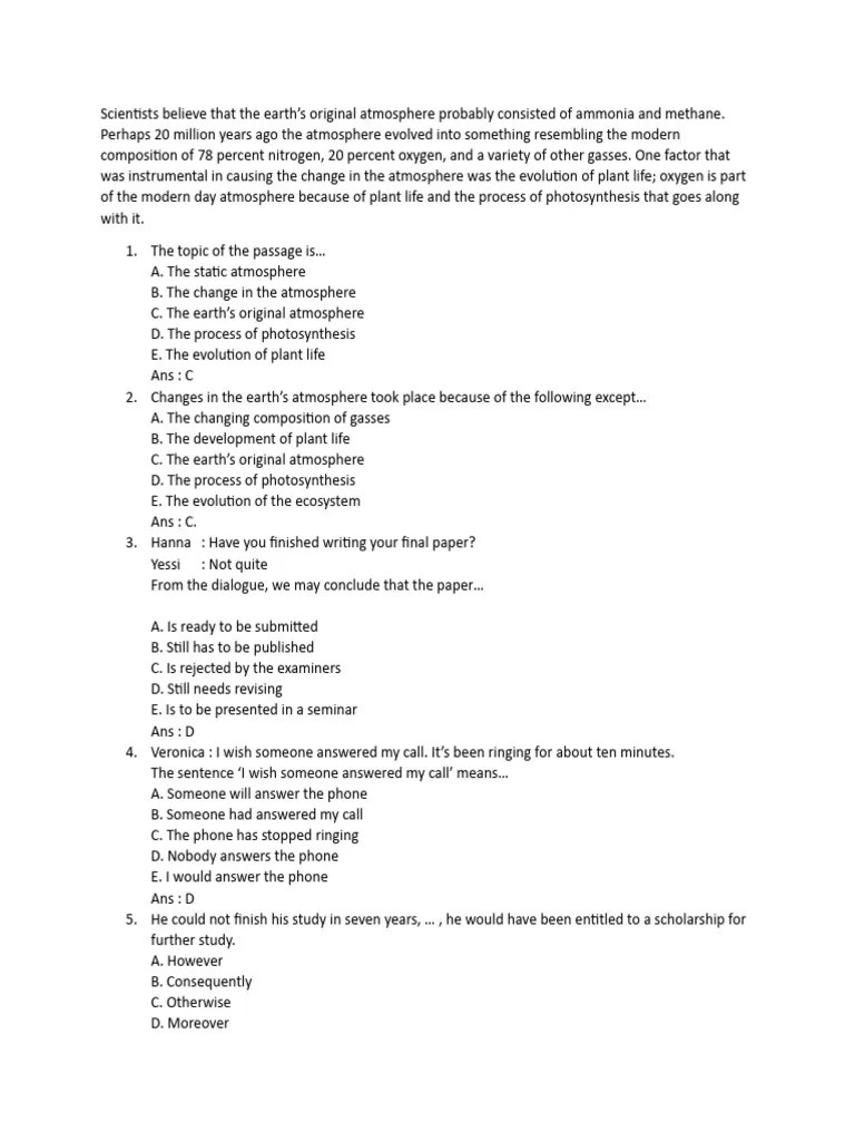Soal Bahasa Inggris Smk Kelas 12 | PDF | Atmosphere | Atmosphere Of Earth