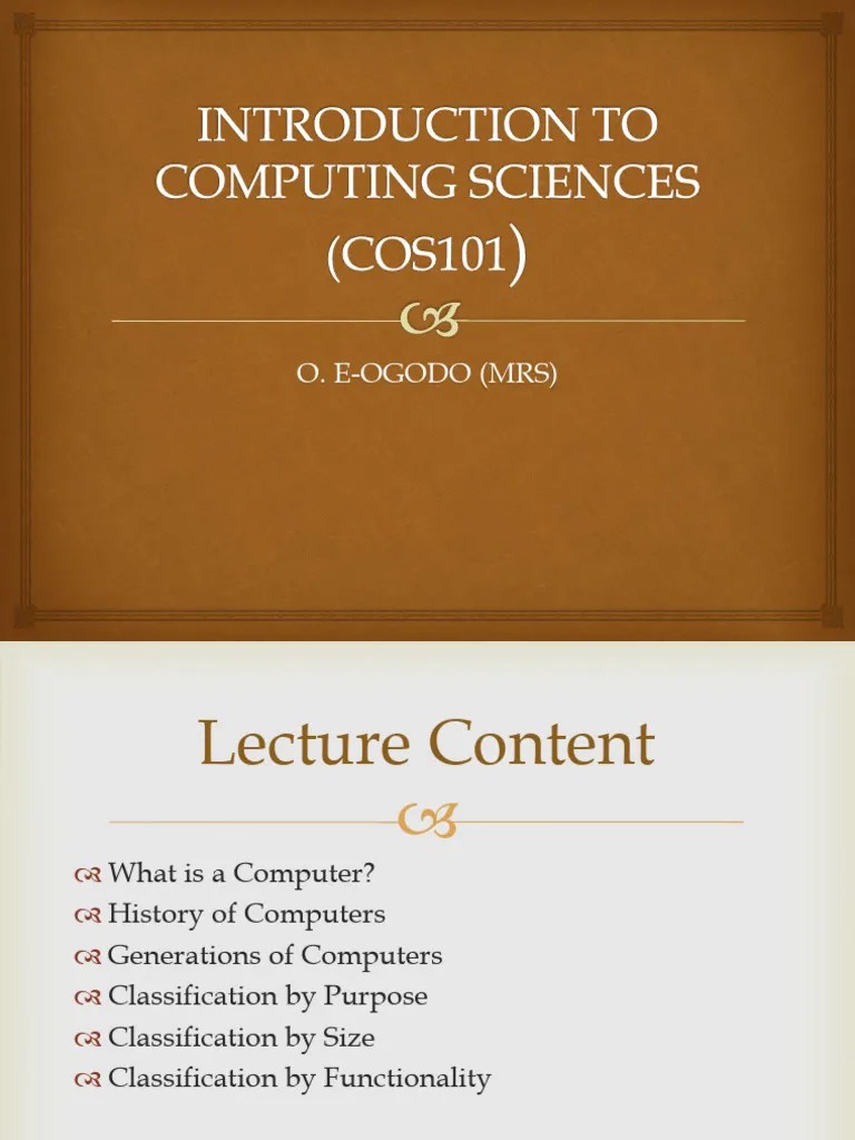 INTRODUCTION TO COMPUTING SCIENCES (COS101) Lec1 | Download Free PDF ...