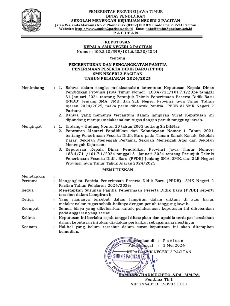 SK Panitia PPDB 2024 - 2025 | PDF