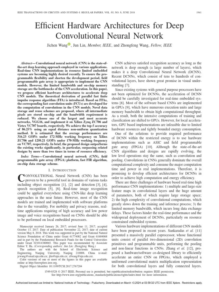 Efficient Hardware Architectures For Deep Convolutional Neural Network ...