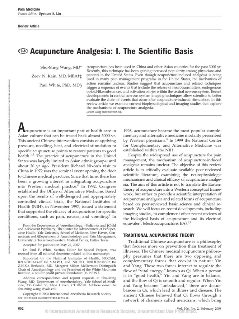 Acupuncture Analgesia I The Scientific Basis.38 | PDF | Cingulate Cortex | Pain Management