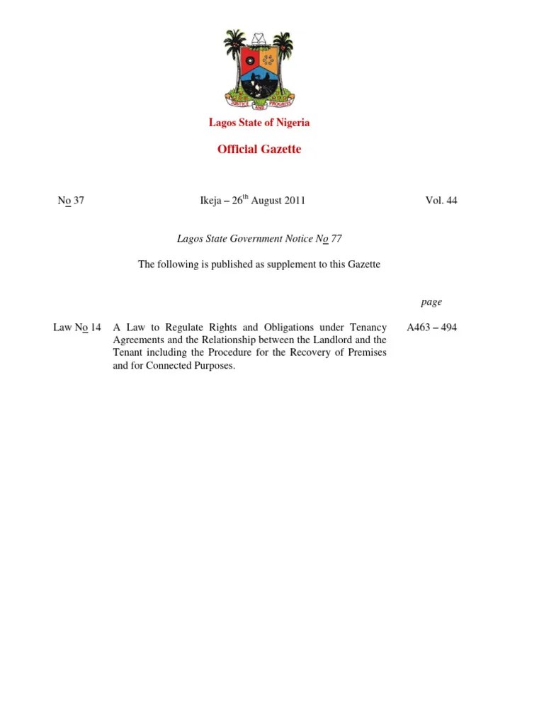 Lagos Tenancy Law 2011. | PDF | Leasehold Estate | Landlord