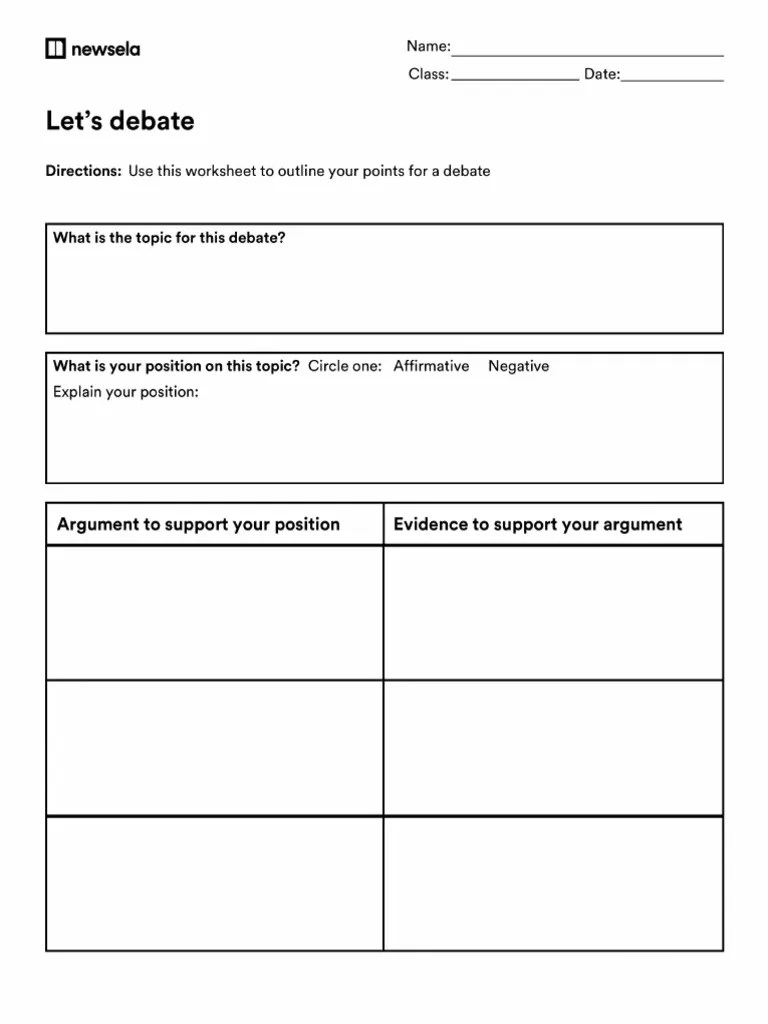 Debate worksheet template