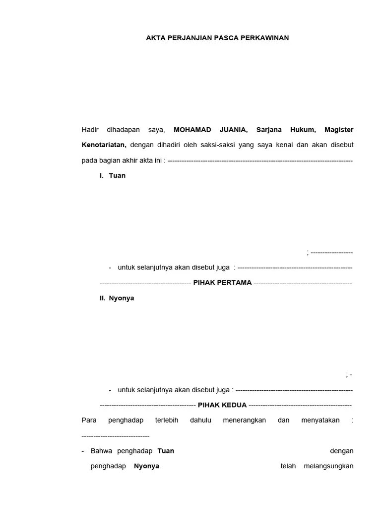 Akta Perjanjian Pasca Perkawinan | PDF