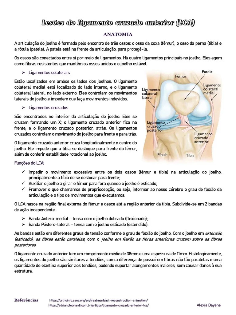 Resumo Lesões Do Ligamento Cruzado Anterior | PDF | Joelho | Sistema Locomotor