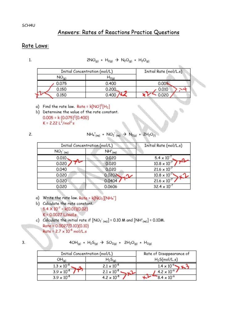Answers Rates Of Reactions Practice Questions | PDF | Reaction Rate ...