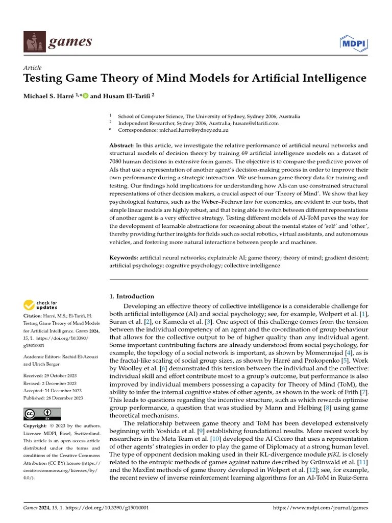 Testing Game Theory Of Mind Models For Artificial IntelligenceGames ...