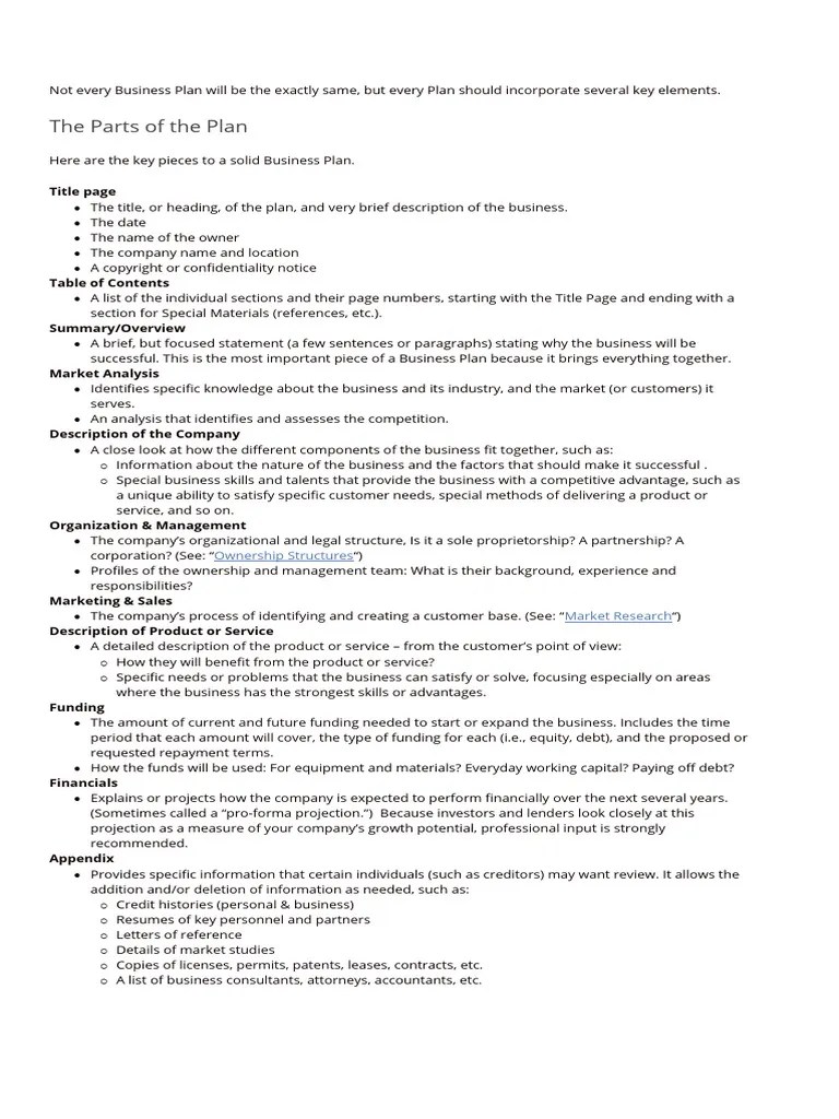 Parts Of A Business Plan Entrep | PDF | Debt | Marketing