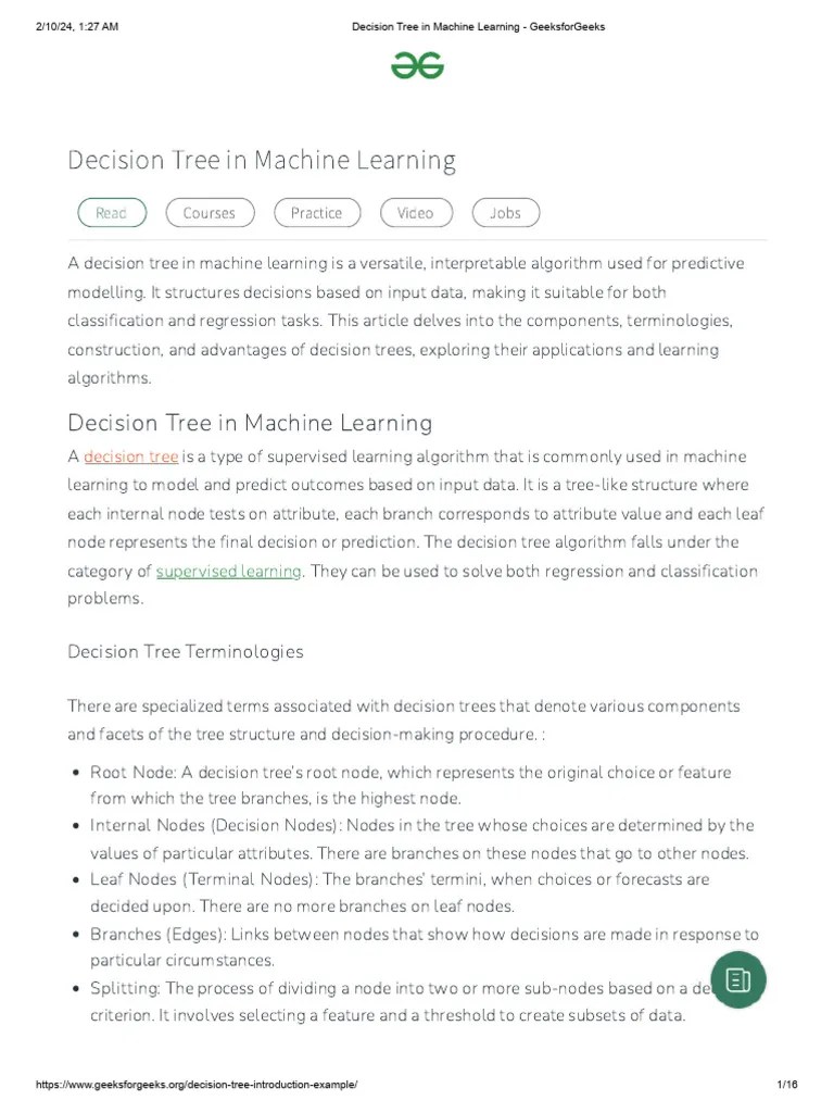 Decision Tree In Machine Learning | PDF | Machine Learning | Applied ...