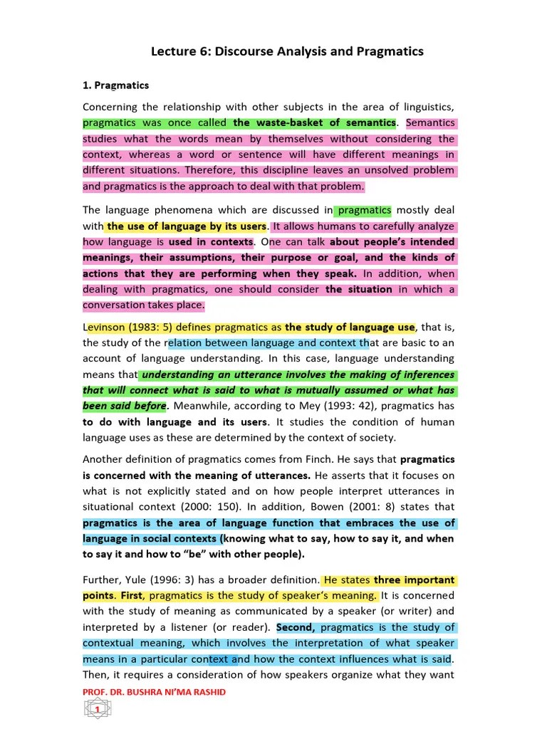 Lecture 6 Discourse Analysis And Pragmatics | PDF | Semantics ...