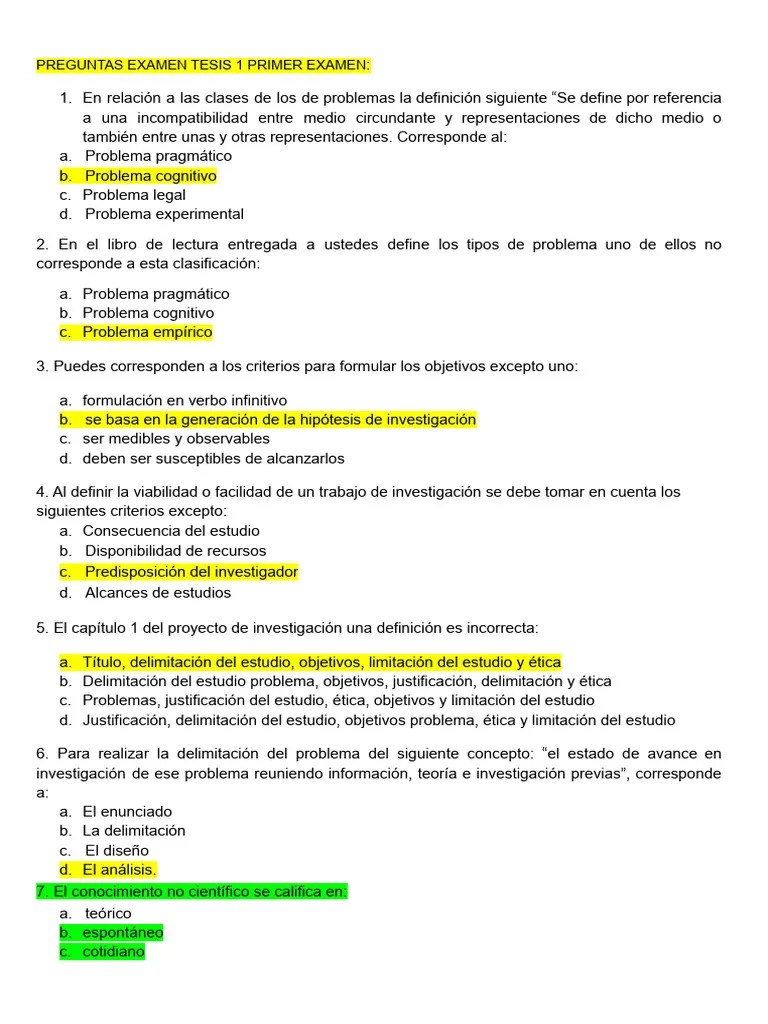 Preguntas Examen Tesis 1 Primer Examen | PDF | Teoría | Hipótesis