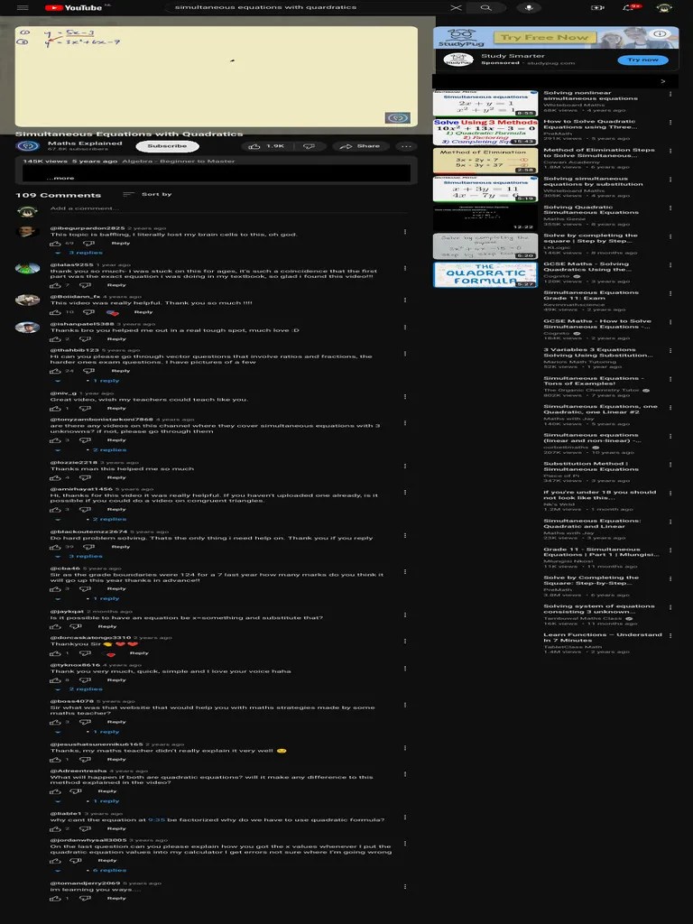 (2106) Simultaneous Equations With Quadratics - YouTube | PDF ...