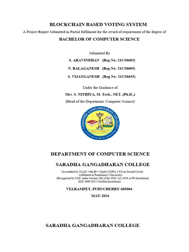 BLOCKCHAIN BASED VOTING SYSTEM Front | PDF | Electronic Voting ...