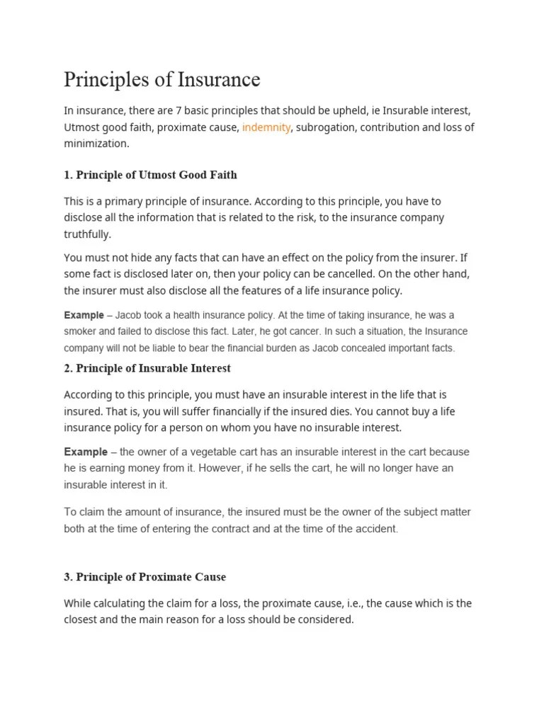 Principles Of Insurance | Download Free PDF | Insurance | Indemnity
