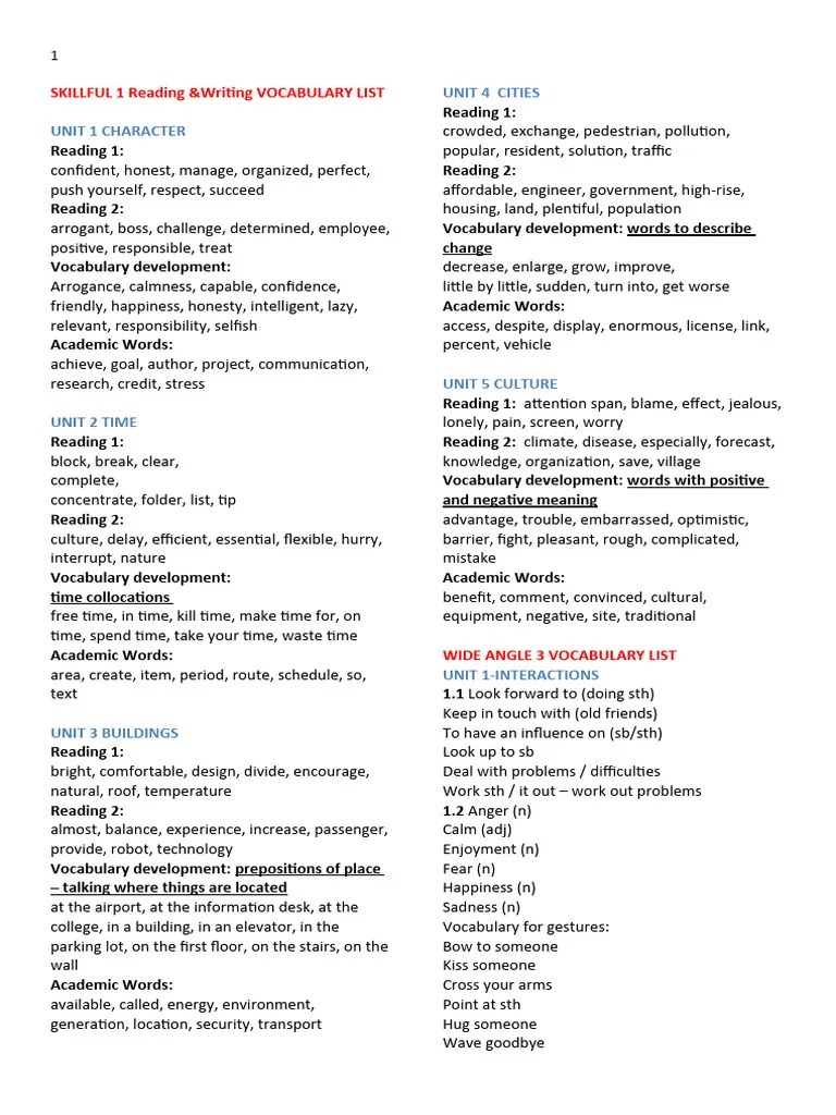 Pin Vocabulary List - Span1 | PDF | Adverb | Linguistics