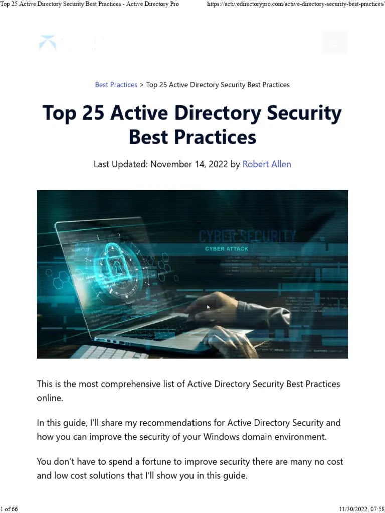 Top 25 Active Directory Security Best Practices - Active Directory Pro ...
