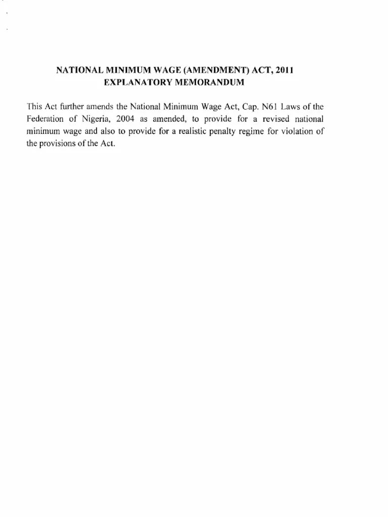 National Minimum Wage Act Amendment 2011 | PDF | Legal Documents | Public Law