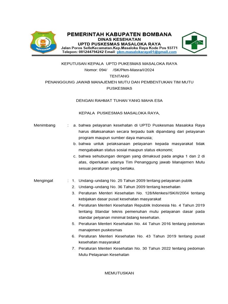 511a3 SK TIM MUTU DAN PEMBENTUKAN TIM MUTU PUSKESMAS 2022 | PDF