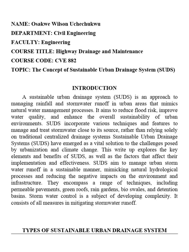 SUSTAINABLE URBAN DRAINAGE SYSTEM | PDF | Stormwater | Environmental Engineering
