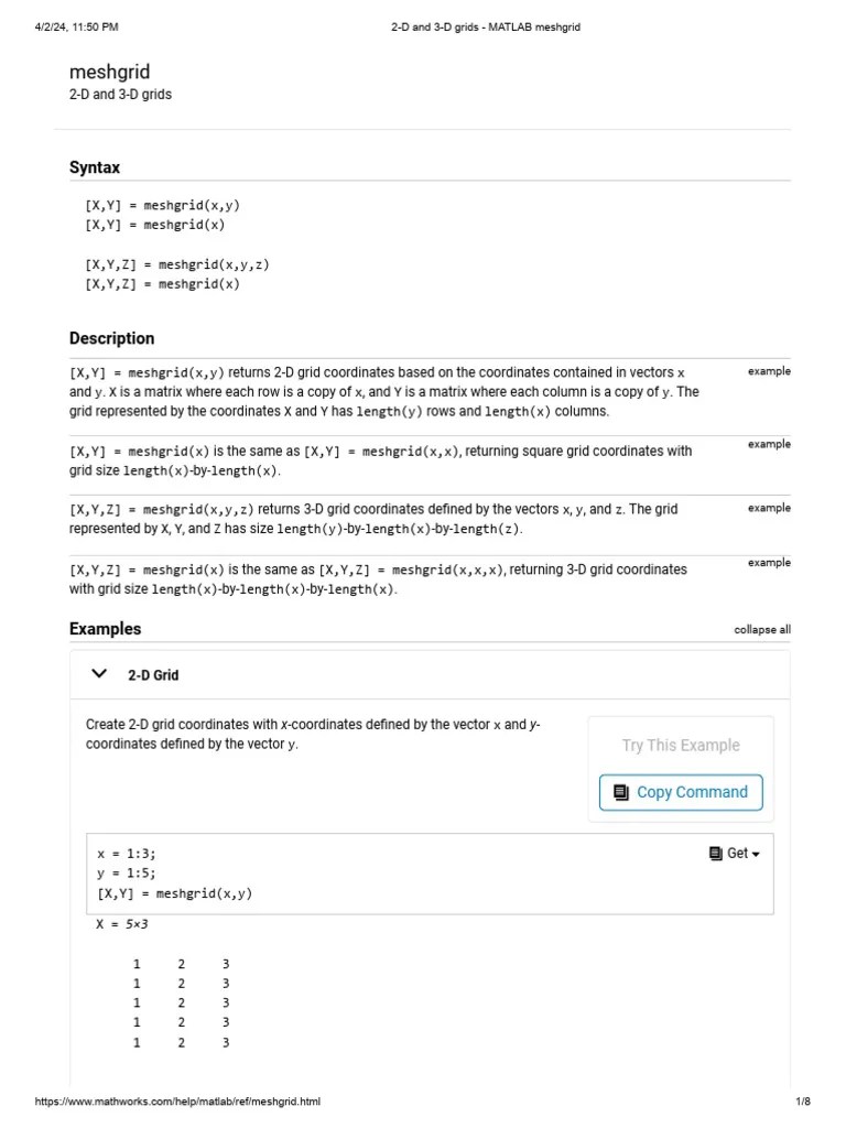 2-D And 3-D Grids - MATLAB Meshgrid | Download Free PDF | Graphics ...