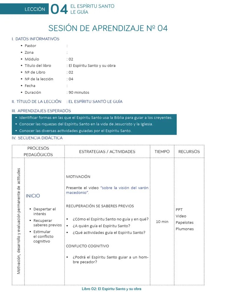 Lección 4 - Sesión De Aprendizaje | PDF | Aprendizaje | Espíritu Santo
